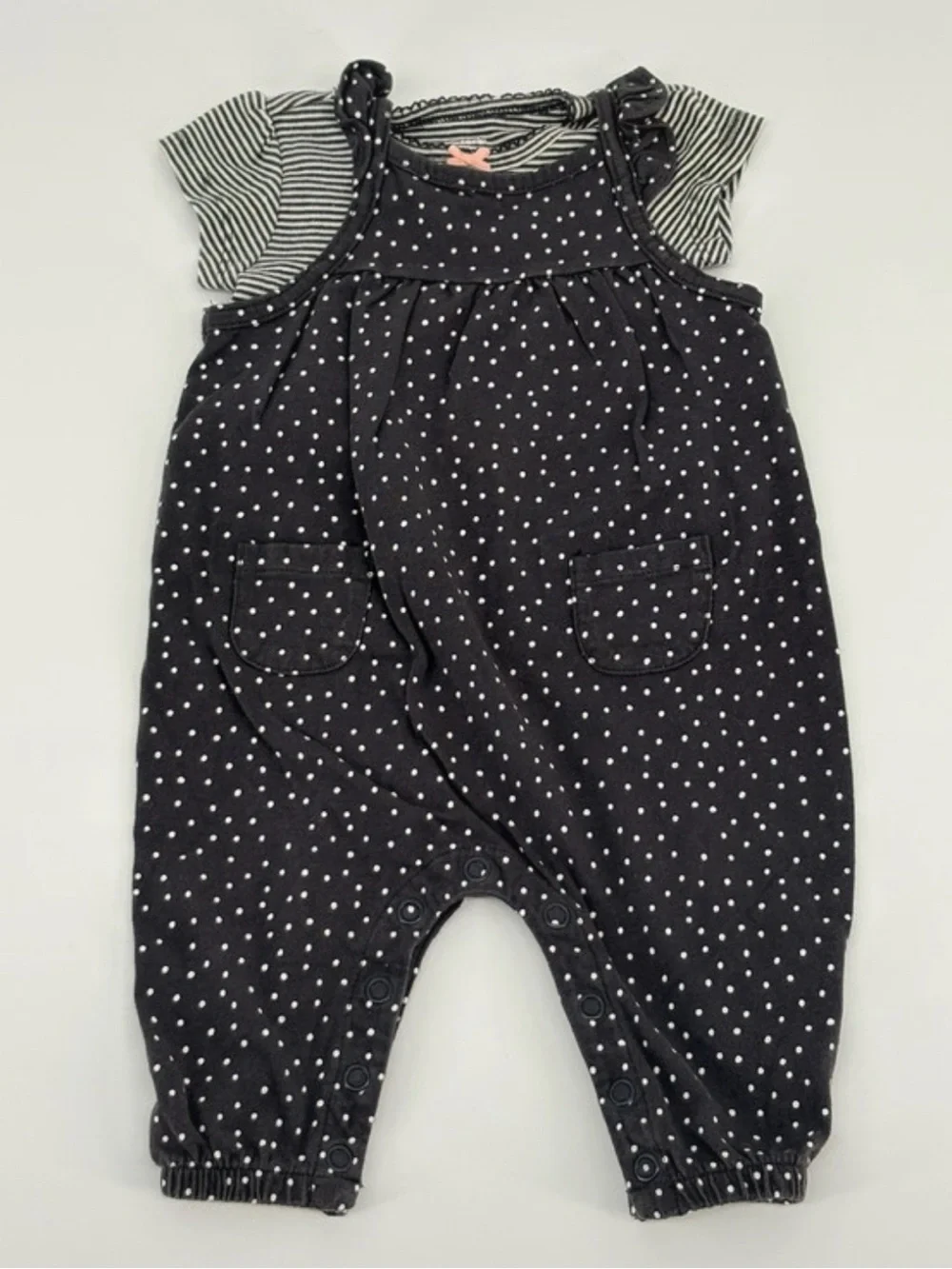 Carter's Baby Girl 3 Months Black & White Polka Dot Striped Baby Onesie
